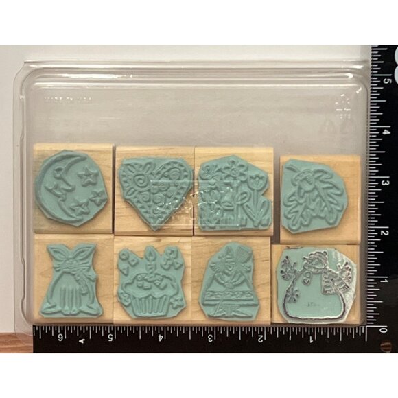 2000 STAMPIN' UP! JUST FOR FUN Wood Mounted Rubber Stamp set of 8 HOLIDAY SEASON - Picture 3 of 5